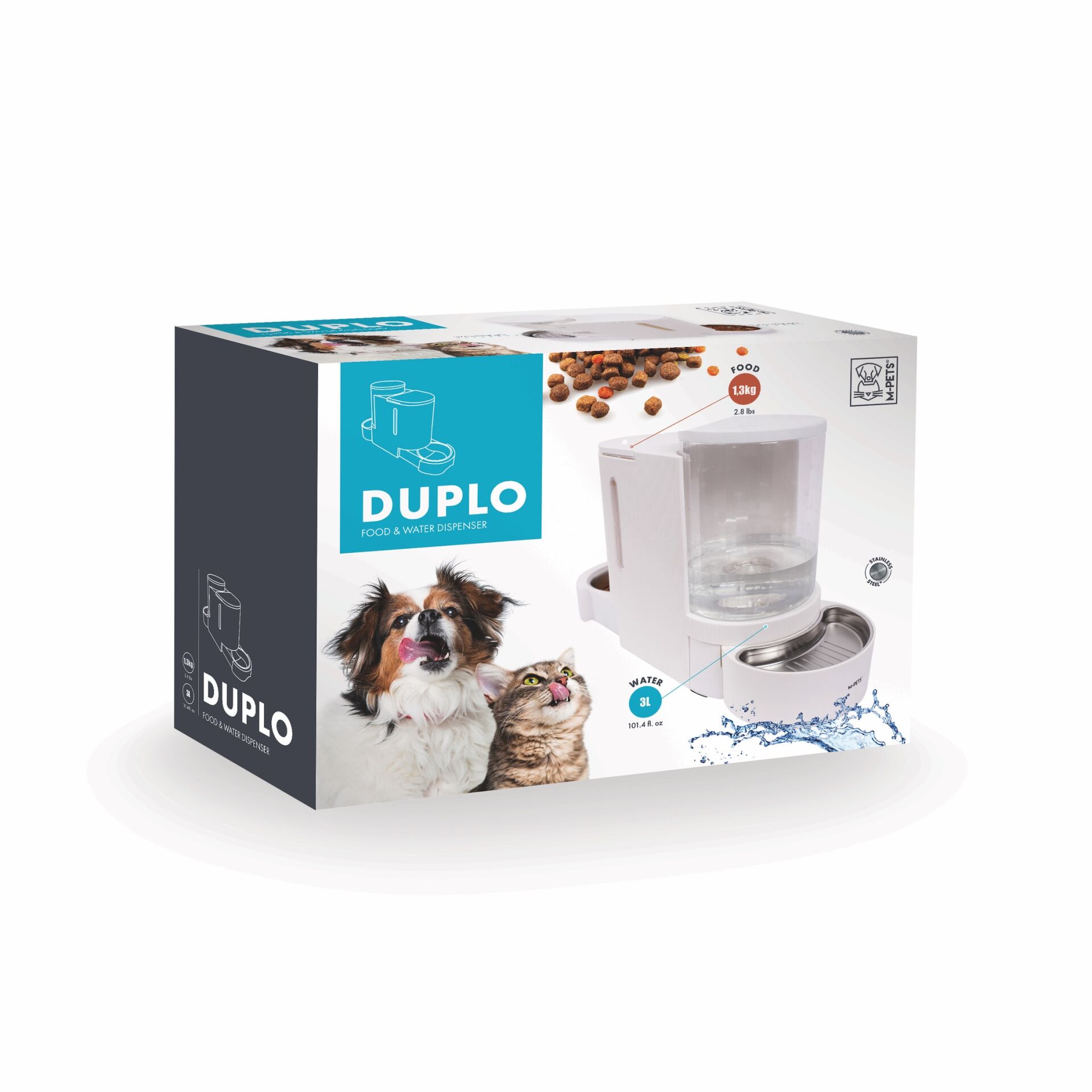 10436399 M-Pets Duplo Mama Ve Su Kabı Hazneli Whıte 3L/1.3Kg