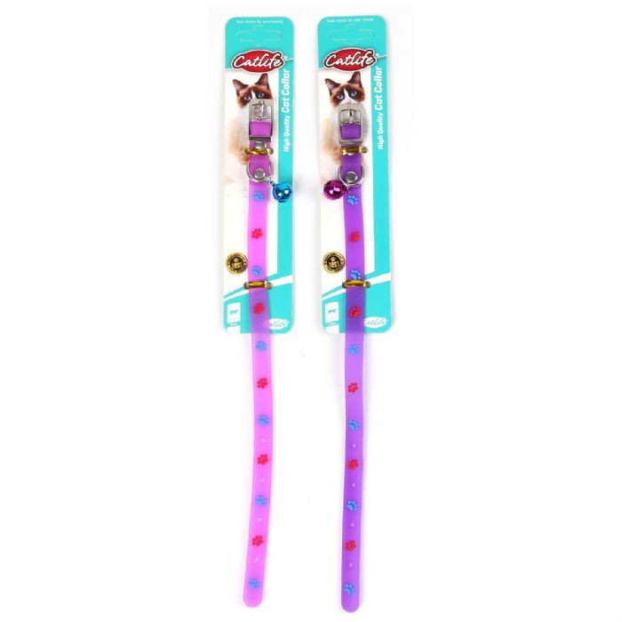 203512-Catlife Pati Desenli Silikon Boyun Tasması Zilli Mix Color