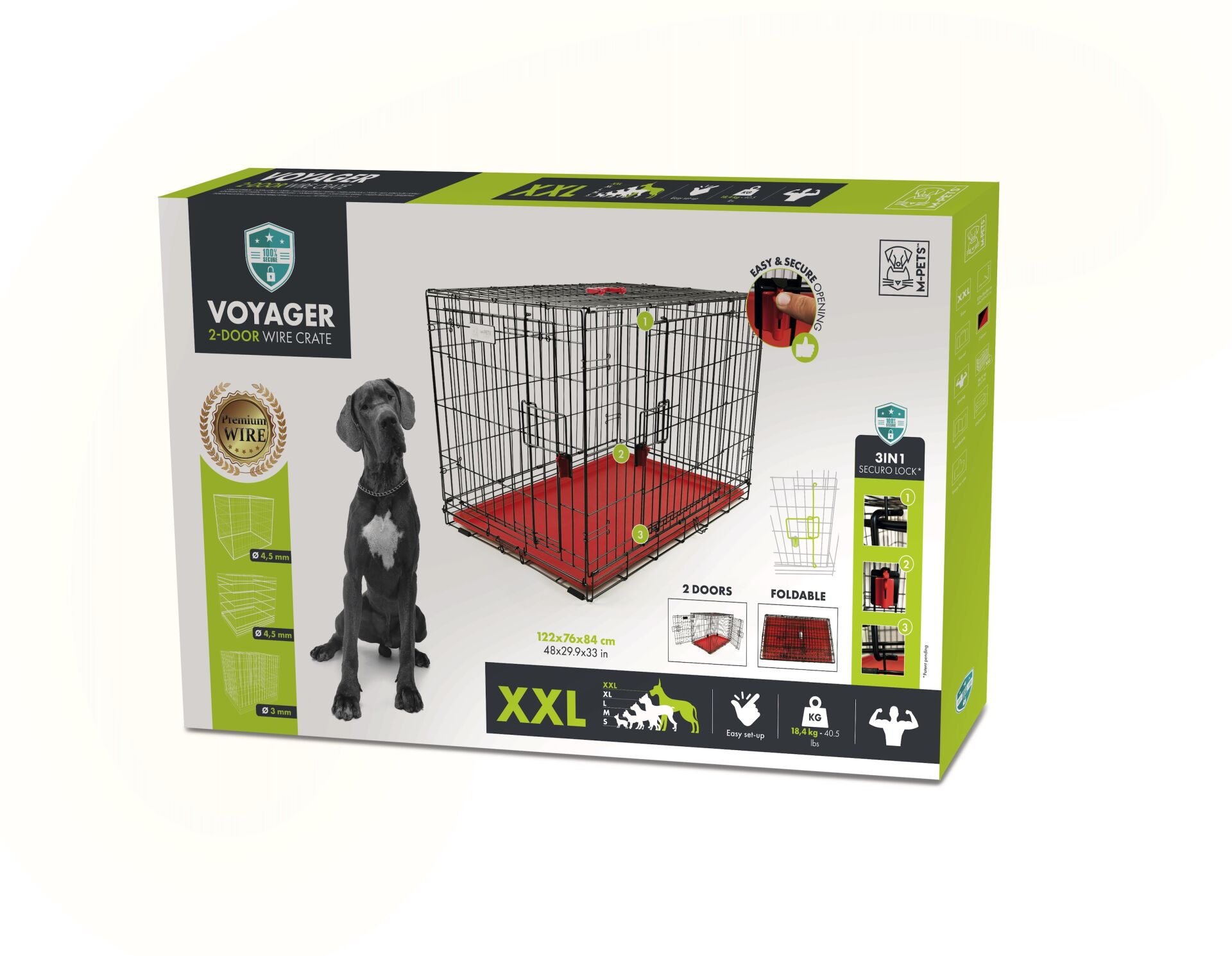 10450305 M-Pets Voyager Köpek Kafesi 2 Kapılı (Xxl) Kırmızı 122X76X84Cm