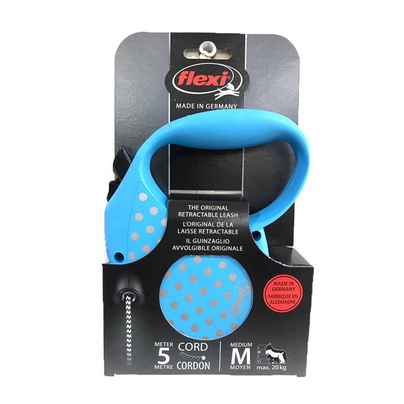 Flexi Dots Mavi İp Otomatik Köpek Tasması 5 Mt Medium **