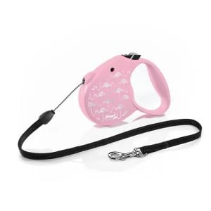 Flexi Flamingo Pembe İp Otomatik Köpek Tasması 5 Mt Medium
